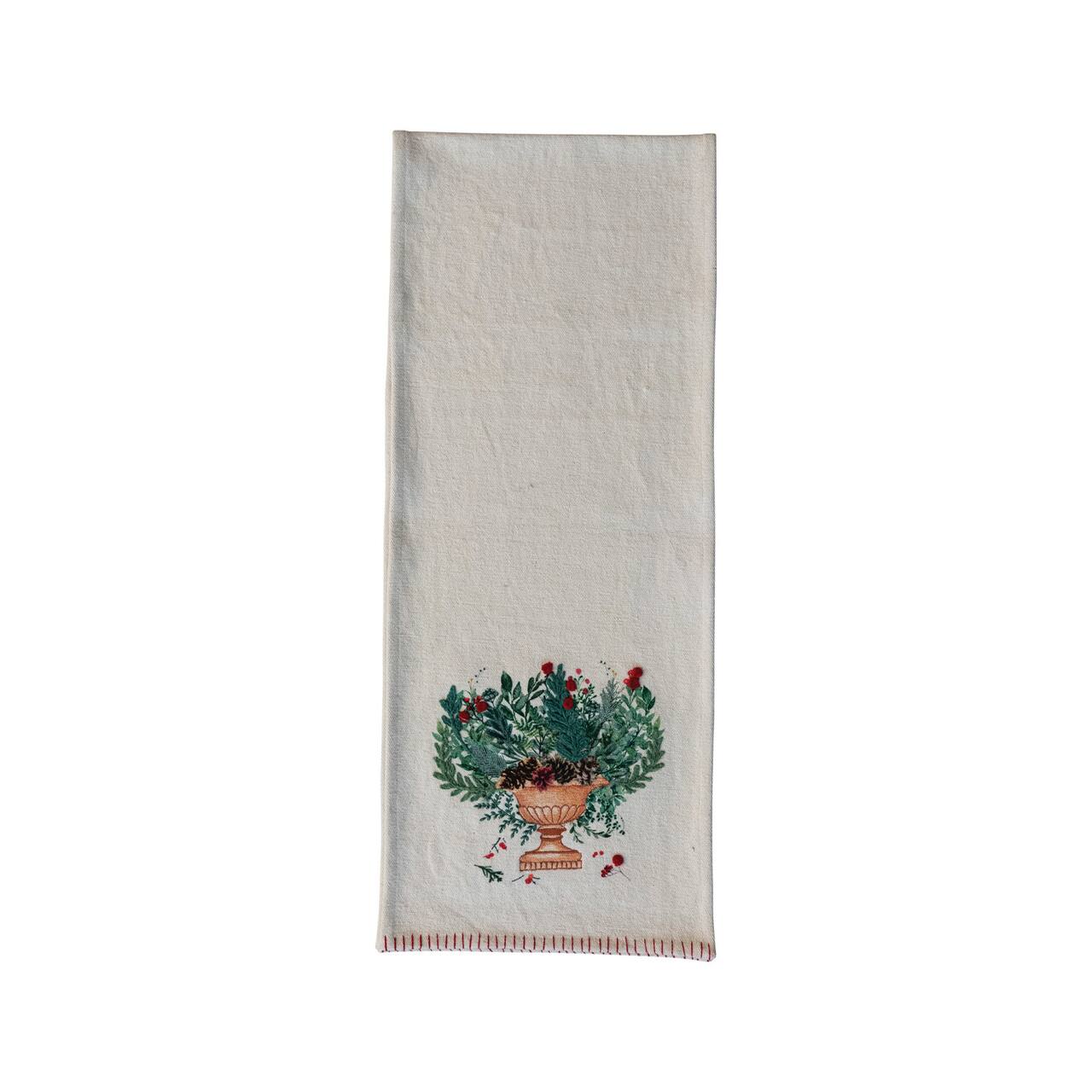 Hello Honey® 72" Hand-Embroidered Flowers in Urn Cotton Canvas Table Runner with Blanket-Stitch Edge